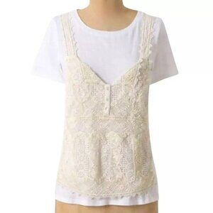 Vanessa Virginia T-shirt Womens Small Crochet Vest white tee top Anthropologie
